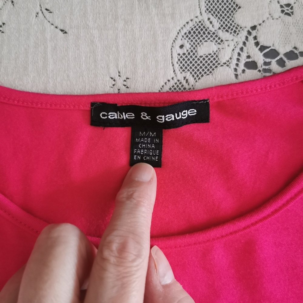 Cable & Gauge Bright Pink Cold Shoulder T-shirt - Picture 5 of 8